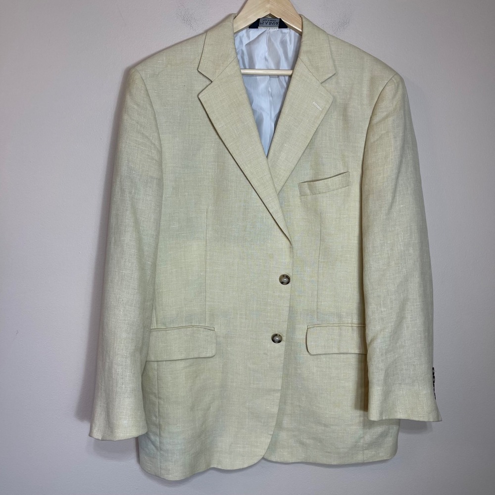 Jos. A. Bank Burke Mens 43R Blazer Light Yellow Linen Wool Blend Sport Coat 730